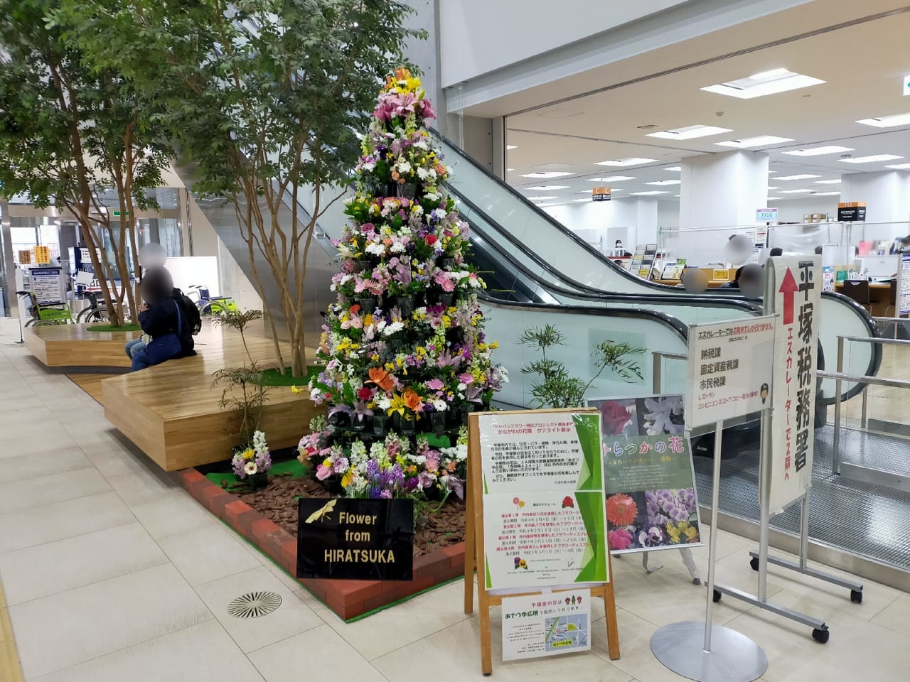 市役所1階に平塚産のお花のツリーを展示。3月4日（金）までバラのツリーや洋らんも展示予定。